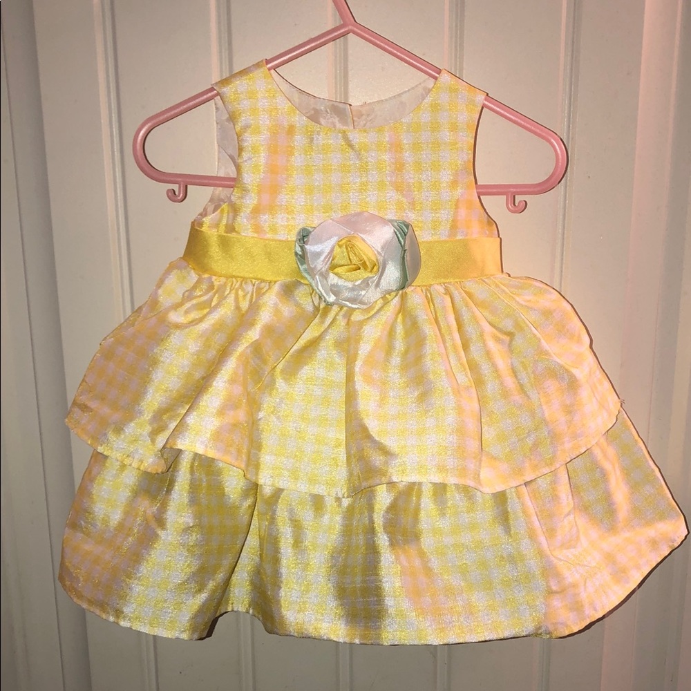 George Yellow Gingham Baby Dress with Floral Accent
